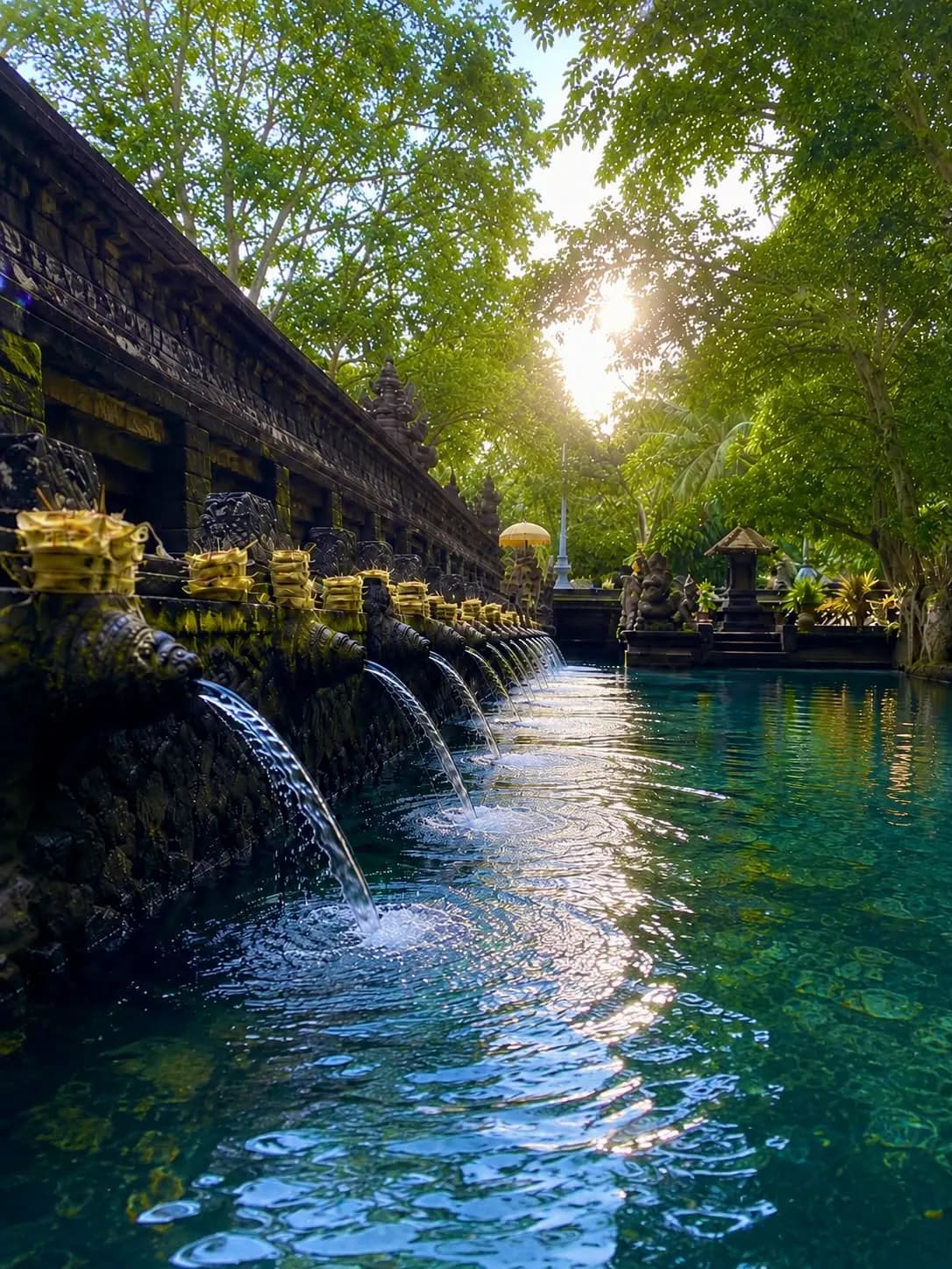 A temple reflected in still water